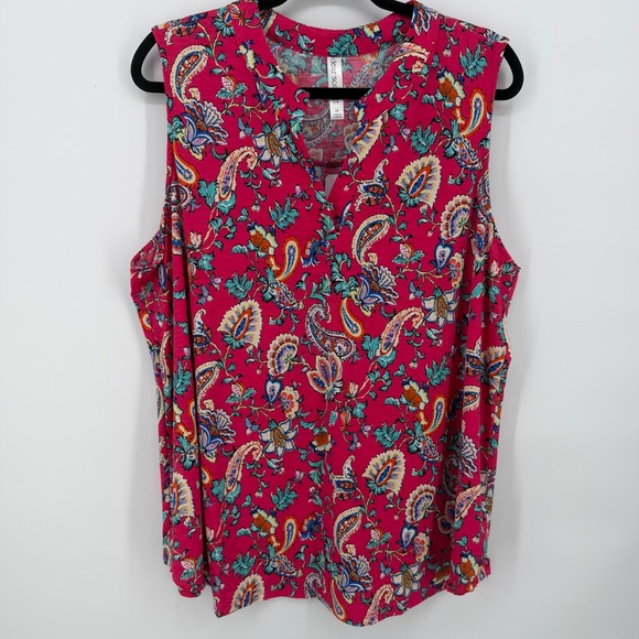 Dear Scarlett Tops - Dear Scarlett Tank Top Womens 2X Pink Paisley Floral Blouse NWT‎ Office Boho